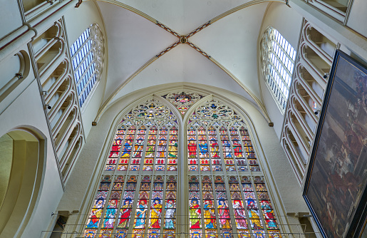 Bruges, Belgium - July 21, 2020: Interior views of the St Salvator Cathedral