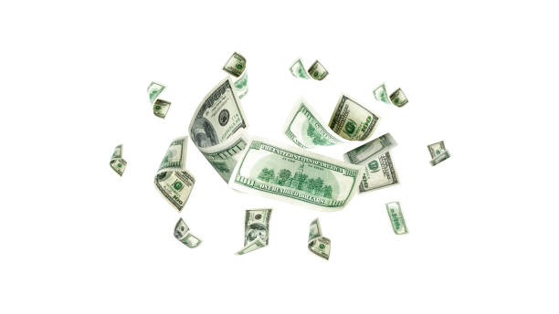 istock Money stack. Hundred dollars of America. Falling money isolated, us bill white background. 1441110678