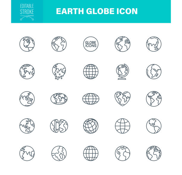 Earth Globe Icons Editable Stroke Earth Globe Icon Set. Editable Stroke. Contains such icons as Navigation, Global Business, Global Communication, Planet - Space, World Map planet stock illustrations