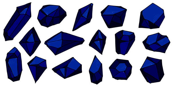 istock Hand drawn crystals set. Geometric gems diamonds vector illustration. Shard of glass clipart. 1441116053