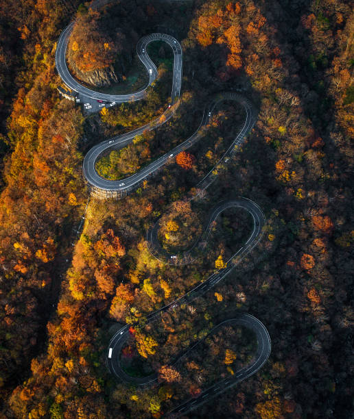 istock Nikko 's winding road in autumn, Japan 1441116872