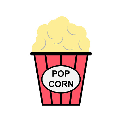 Popcorn food design icon, web corn box snack flat vector illustration element .