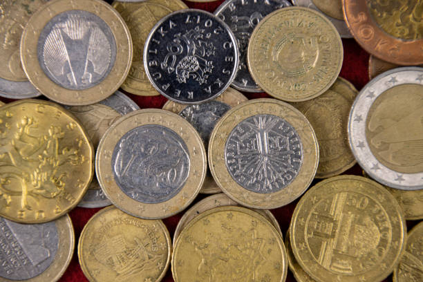 European Union coins pattern, top view, close-up