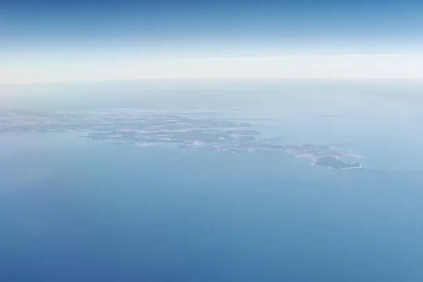 Photo of Aerial view from airplane window to Gotland island in Baltic sea, beautiful largest island in Sweden