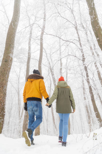 istock Couple spending snowy winter day iin the forest taking a walk 1441121235