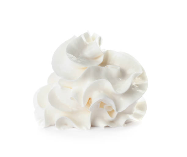 delicious whipped cream swirl isolated on white - natas batidas imagens e fotografias de stock