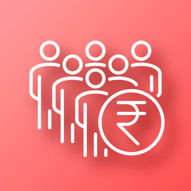 illustrations, cliparts, dessins animés et icônes de foule avec un signe de roupie indienne. icône sur fond rouge avec ombre - meeting business red backgrounds