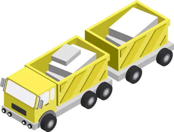 Vector illustration of Yellow truck trailer illustration in 3D isometric style