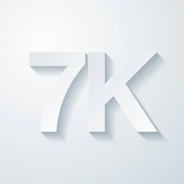 Vector illustration of 7K, 7000 - Seven thousand. Icon with paper cut effect on blank background