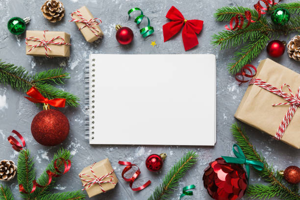 istock Christmas blank greeting card mock-up scene. Creative layout made of Christmas tree branches and paper card note. Flat lay. Nature New Year concept 1441127677
