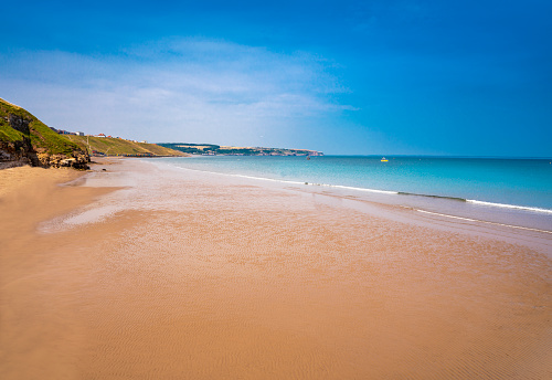 A very busy beach in Newquay, Cornwall. The height of summer peak season in Cornwall.