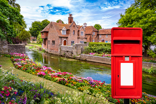 UK London red mailbox postbox in Canterbury garden England photomount United Kingdom