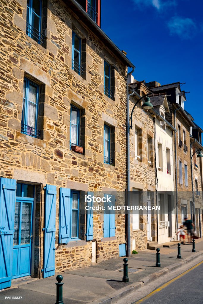Cancale french Bretagne Brittany picturesque village facades in France Cancale french Bretagne Brittany picturesque village facades in France famous for the seafood and oysters Architecture Stock Photo