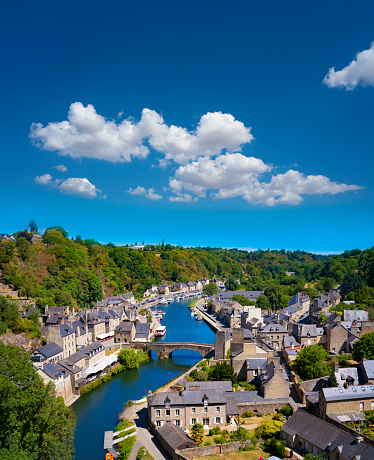 Dinan aerial view of Port in french Bretagne Brittany picturesque town in France