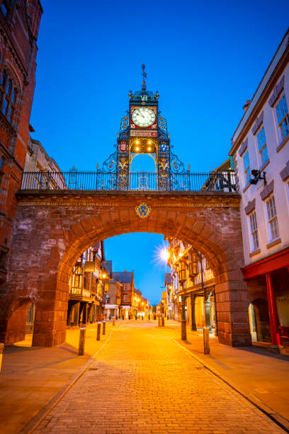 istock Chester Eastgate clock tower arch at sunset dusk in England UK 1441133073