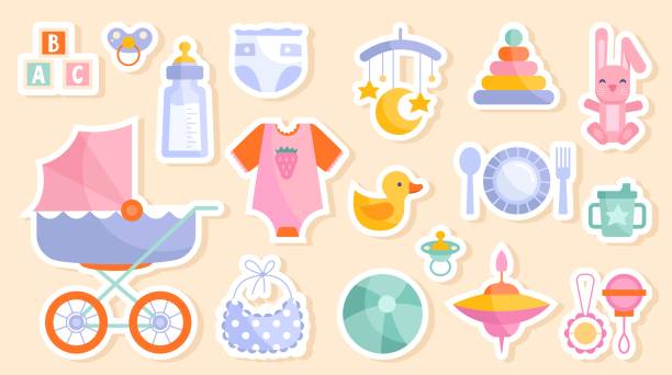 ilustrações de stock, clip art, desenhos animados e ícones de baby goods stickers - baby goods