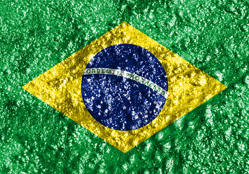 Brazil flag closeup.Repeat exposure of actual green algae photo with national flag . Shows bright imagery