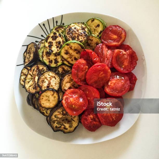 Grilled Vegetables In A Plate Stock Photo - Download Image Now - Animal Body Part, Animal Eye, Animal Head