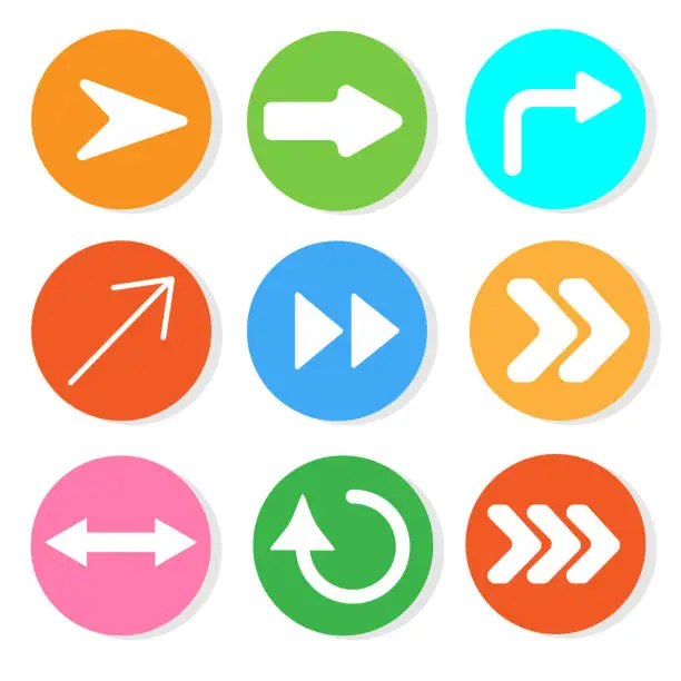 Vector illustration of Arrow icons set, great design for any purpose. Flat icon of social networks. Thin line illustration. Computer interface. Isolated abstract flat vector illustration. Mobile app.