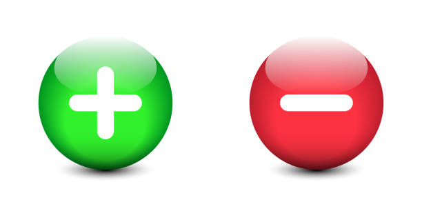 istock Plus minus in 3d style colorful buttons with shadows underneath. Positive and negative buttons. Vector illustration. 1441144375