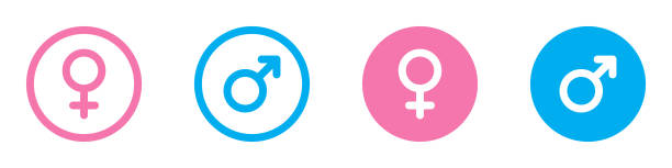 Gender icons. Male and female symbols. Pink and blue colors. Vector illustration. Gender icons. Male and female symbols. Pink and blue colors. Flat vector illustration. female gender symbol stock illustrations