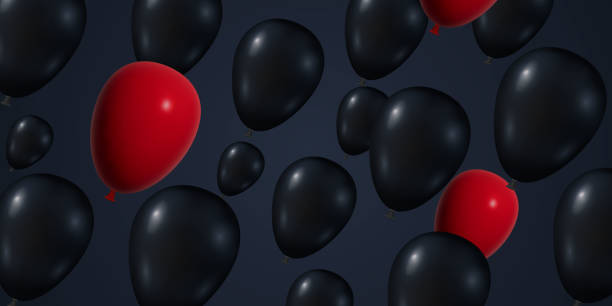 istock Black friday sale mockup template. On a dark background, black and red flying balls. Vector 1441144488