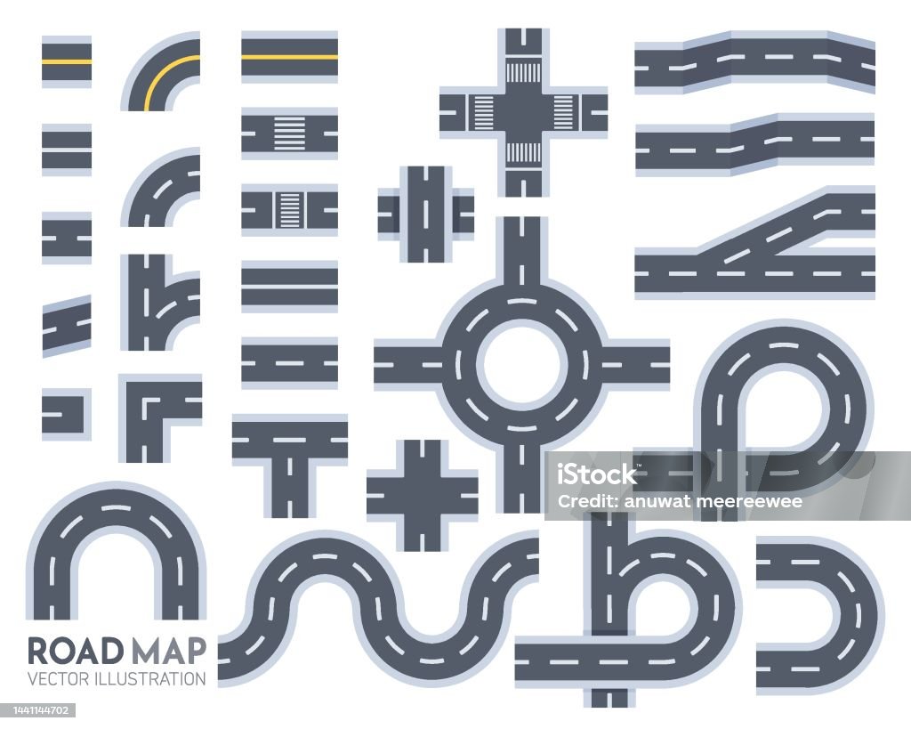 Road Path Map Top View Road Elements Vector For Creating A Route On The Navigation ...