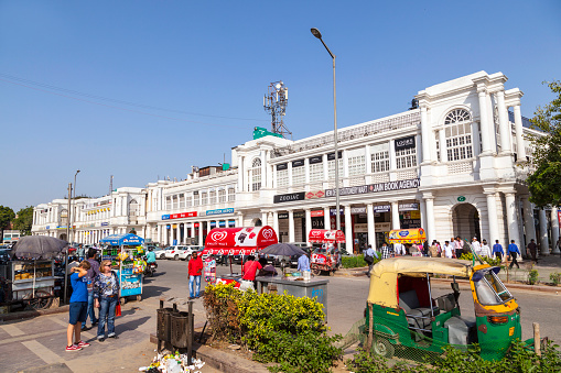 Delhi, India - October 16, 2012: Connaught Place is one of the largest financial, commercial and business centers in Delhi, India. Named after the Duke of Connaught, the construction work was  completed in 1933.