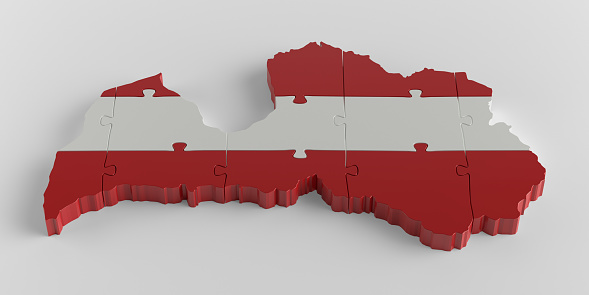 Flag Colors Puzzle Latvia Map Design. 3d Rendering