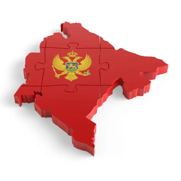 Flag Colors Puzzle Montenegro Map Design. 3d Rendering