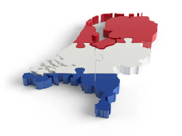 Flag Colors Puzzle Netherlands Map Design. 3d Rendering
