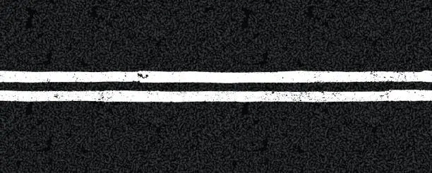 Vector illustration of White double line on tarmac road top view