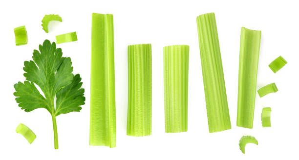 istock Top view of celery isolated on white background 1441154700