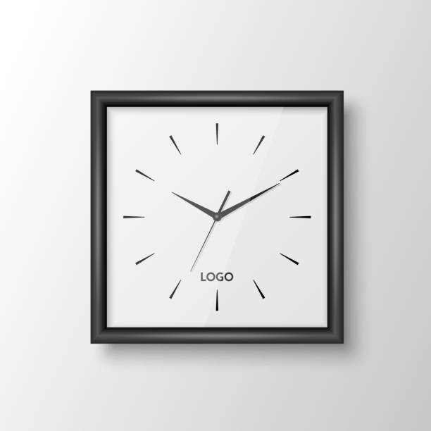 Vector 3d Realistic Square Wall Office Clock with Black Frame, Design Template Isolated on White. Dial with Roman Numerals. Mock-up of Wall Clock for Branding and Advertise Isolated. Clock Face Design Vector 3d Realistic Square Wall Office Clock with Black Frame, Design Template Isolated on White. Dial with Roman Numerals. Mock-up of Wall Clock for Branding and Advertise Isolated. Clock Face Design. clock wall clock face clock hand stock illustrations