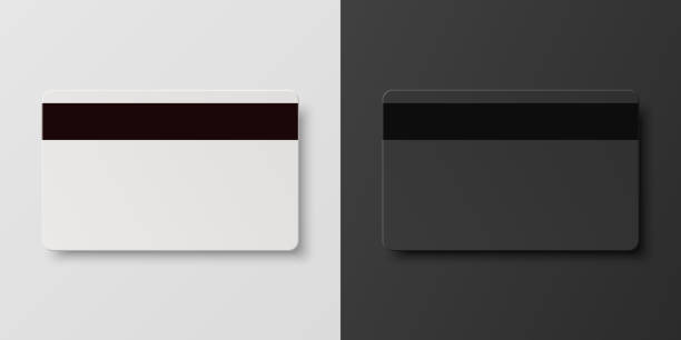 istock Vector 3d Realistic Black and White Blank Card with Magnetic Strip Set Isolated. Design Template of Plastic Magnetic Credit or Debit Card for Mockup, Branding. Credit Card Payment Concept. Top View 1441155955
