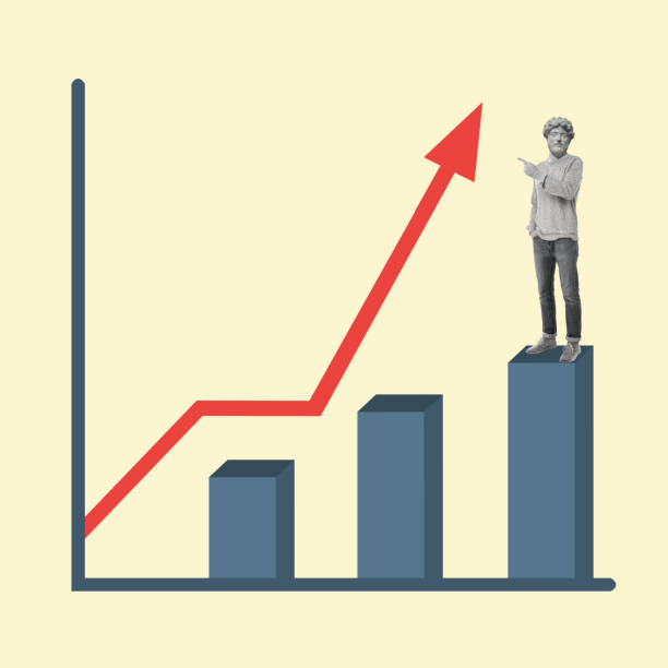 istock Art collage of a man headed by a statue head standing on a chart. 1441159119
