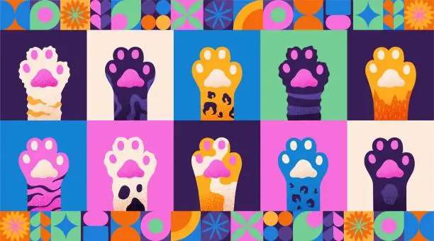 Vector illustration of Cats paws set