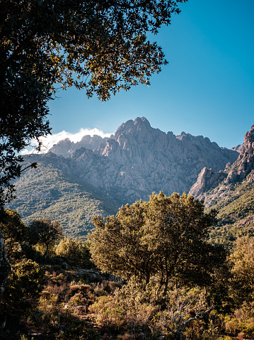 Rocky mountain peak of Punta Cavallare part of the Aguilles de Popolasca in the Asco mountains of Corsica