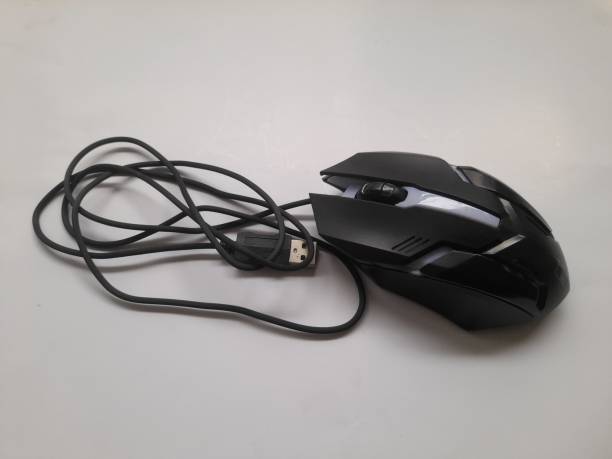 istock Gaming mouse in black top view on a white background. 1441165323
