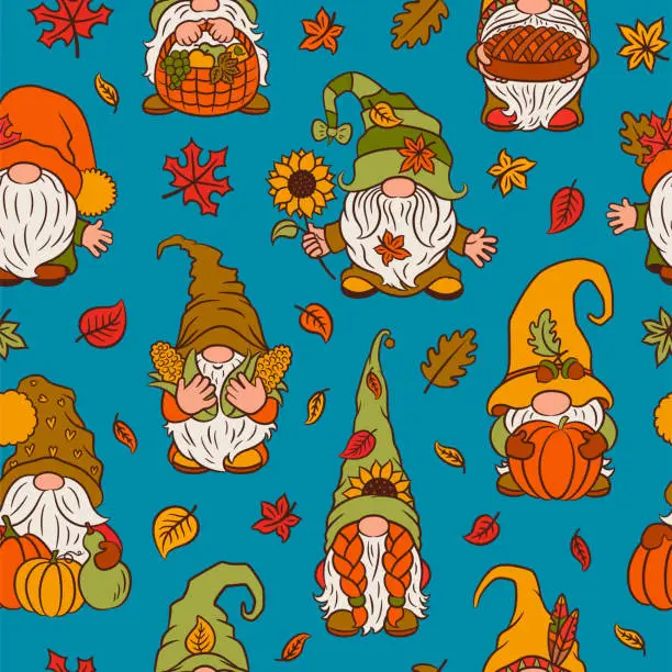 Vector illustration of Cute thanksgiving pattern gnomes.