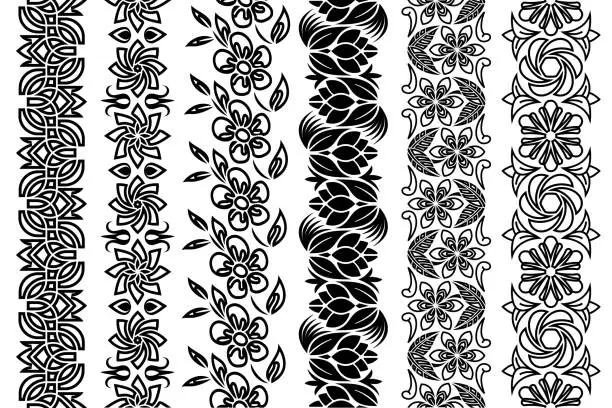 Vector illustration of Black and white lace trim set.