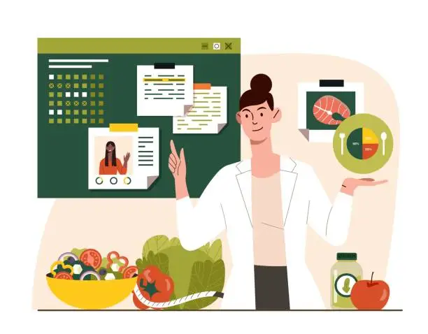 Vector illustration of Nutritionist at workplace