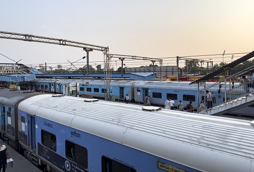 Passenger train at new delhi Junction railway station,indian railway.Delhi, India - 8 November 2022:
