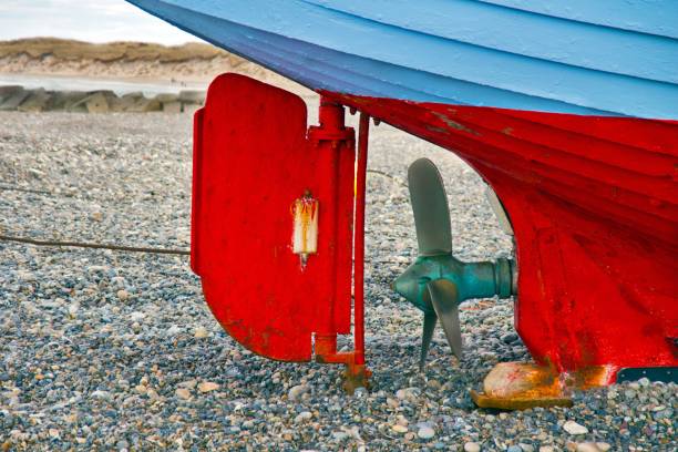 istock Red rudder of a large boat on the beach 1441170638