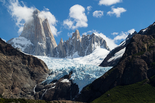 Fitz Massif and Glacier reaching to the sky in Argentinian Patagonia
