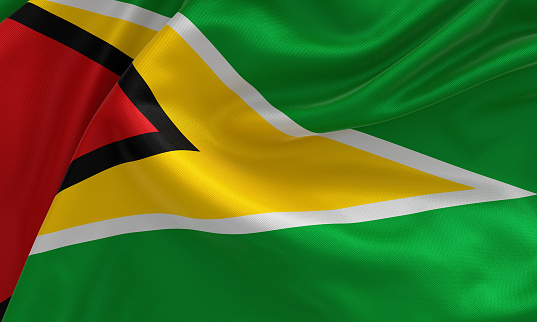 Guyana flag, from fabric satin, 3d illustration