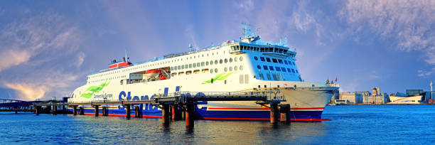 Birkenhead, United Kingdom – May 06, 2021: stena line ship at wirral ferry port on the river merseyside