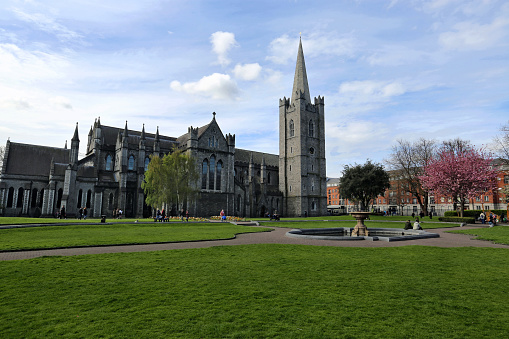 A horizontal shot of St. Patrick’s Cathedral, St. Patrick’s Park, Dublin, Ireland