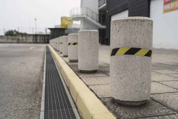 istock Street with concrete bollards 1441178258