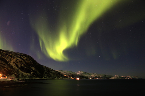 Tromso, Norway – February 14, 2018: Amazing Norwegian Aurora Borealis in Tromso